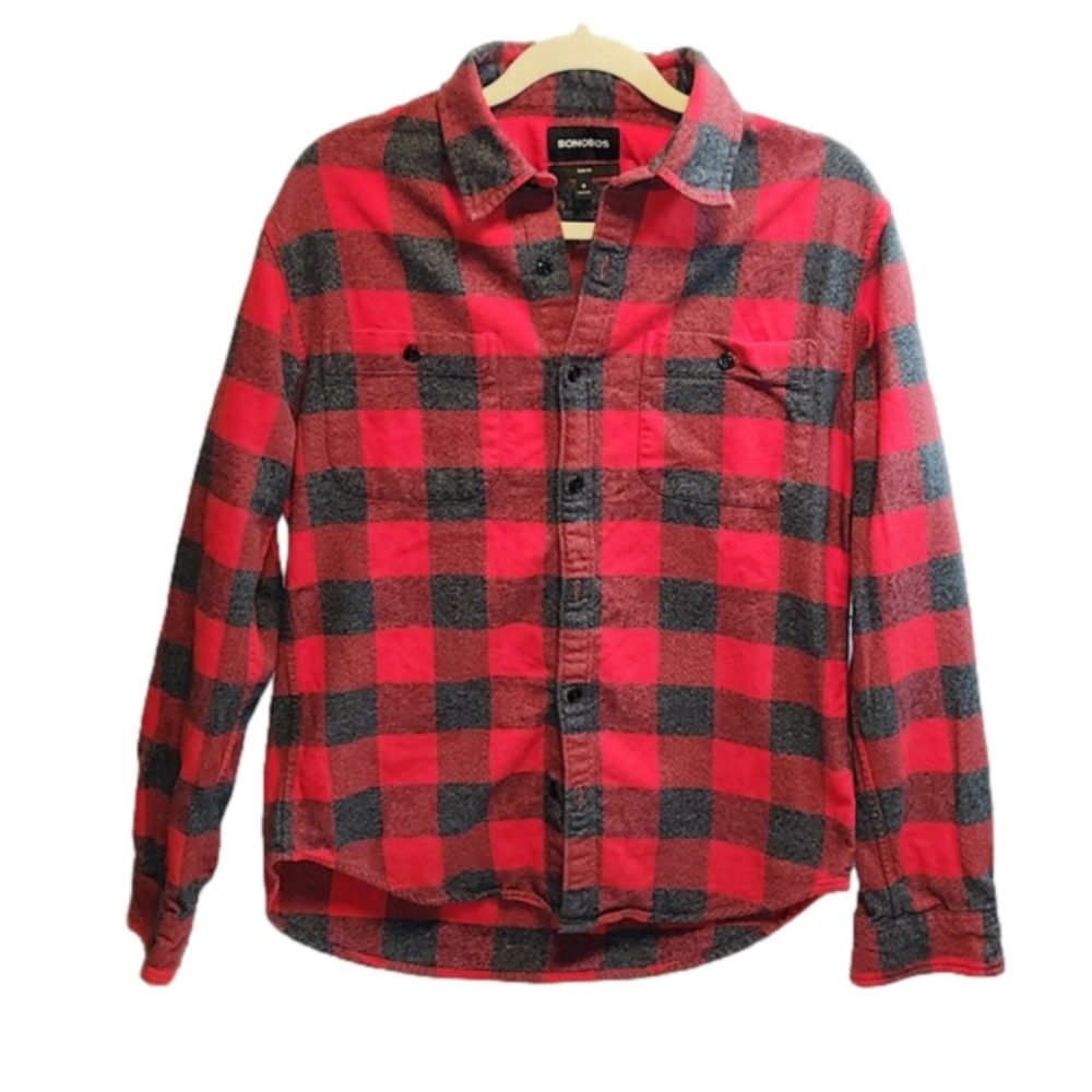 Bonobos red gray flannel plaid slim fit long sleeve sz. S - great condition